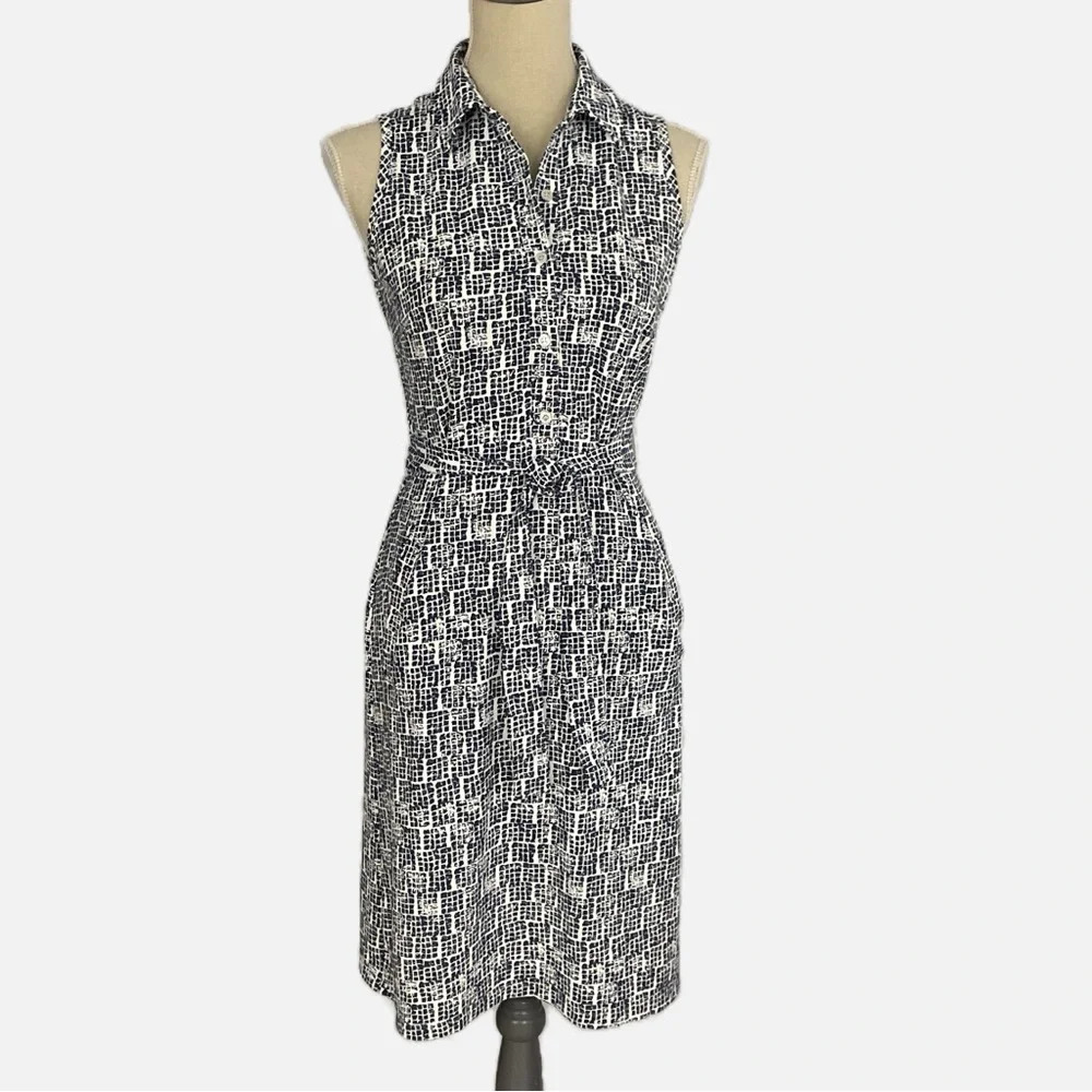 J.‎ McLaughlin Dolly Catalina Cloth Midi Dress Small Blue White Print Sleeveless